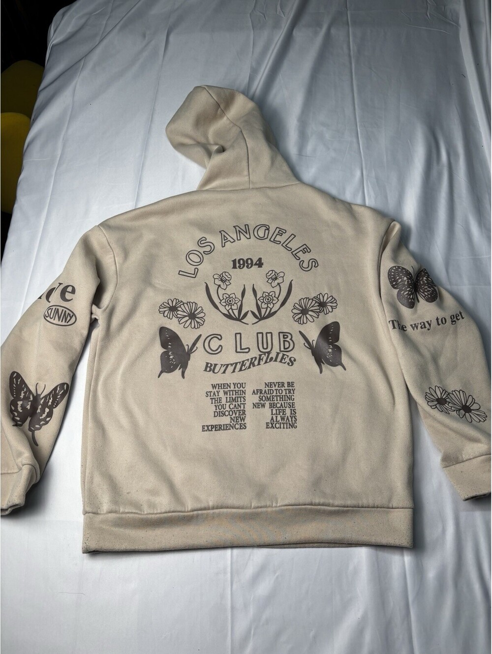 Shein Los Angeles Club Graphic Hoodie Cream Womens M 8/10